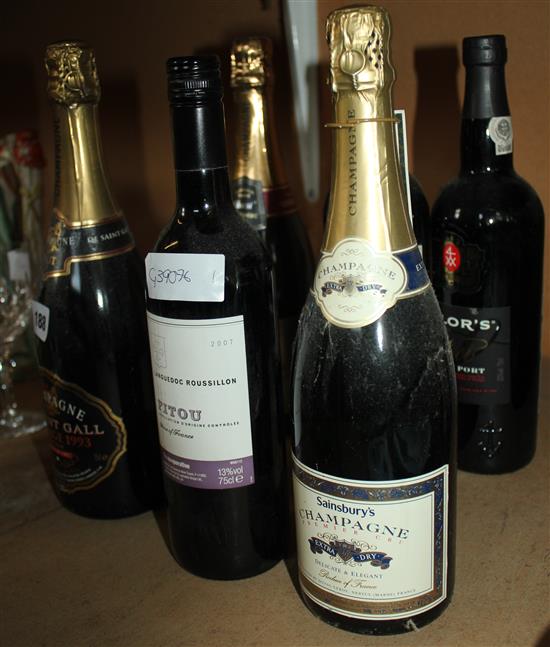 6 bottles, including champagne, ports etc